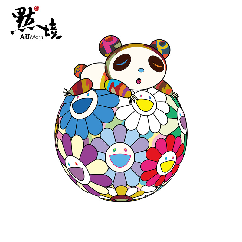 默境 村上隆版画小熊猫Panda太阳花球限量SP25版亲笔签名日本原装