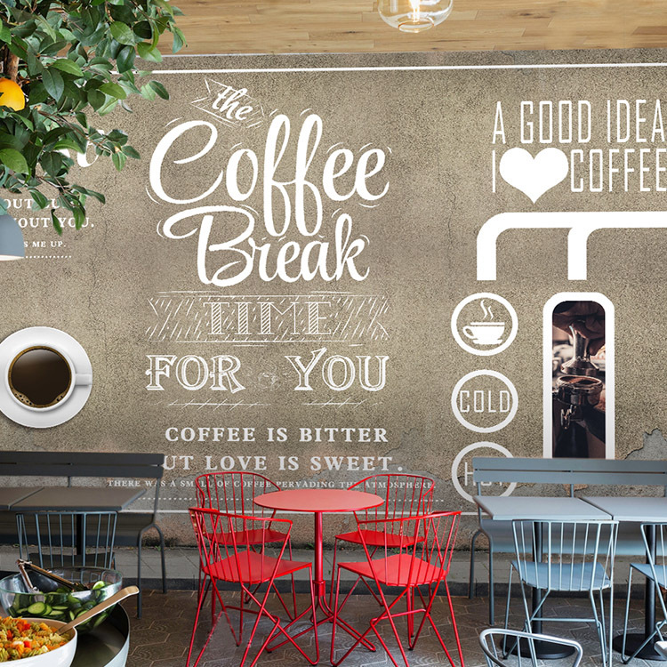 创意砖纹涂鸦文艺个性大型壁画咖啡店奶茶店蛋糕店休闲吧墙纸壁纸