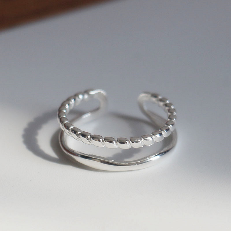双层开口S925纯银戒指简约时尚个性冷淡风食指指环韩版饰品学生女