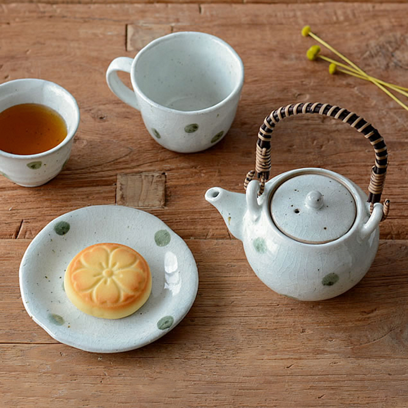 日本制素雅翡翠水玉咖啡杯茶杯茶壶水果点心蛋糕盘酸奶麦片沙拉碗