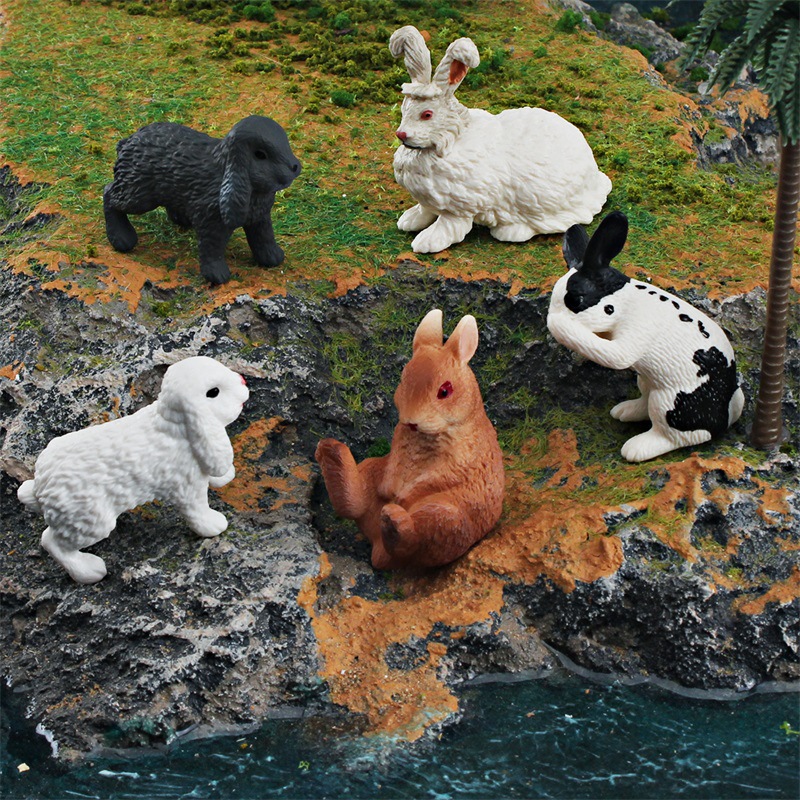 热销仿真实心野生动物兔子模型洗脸兔侏儒兔垂耳兔摆件儿童玩具