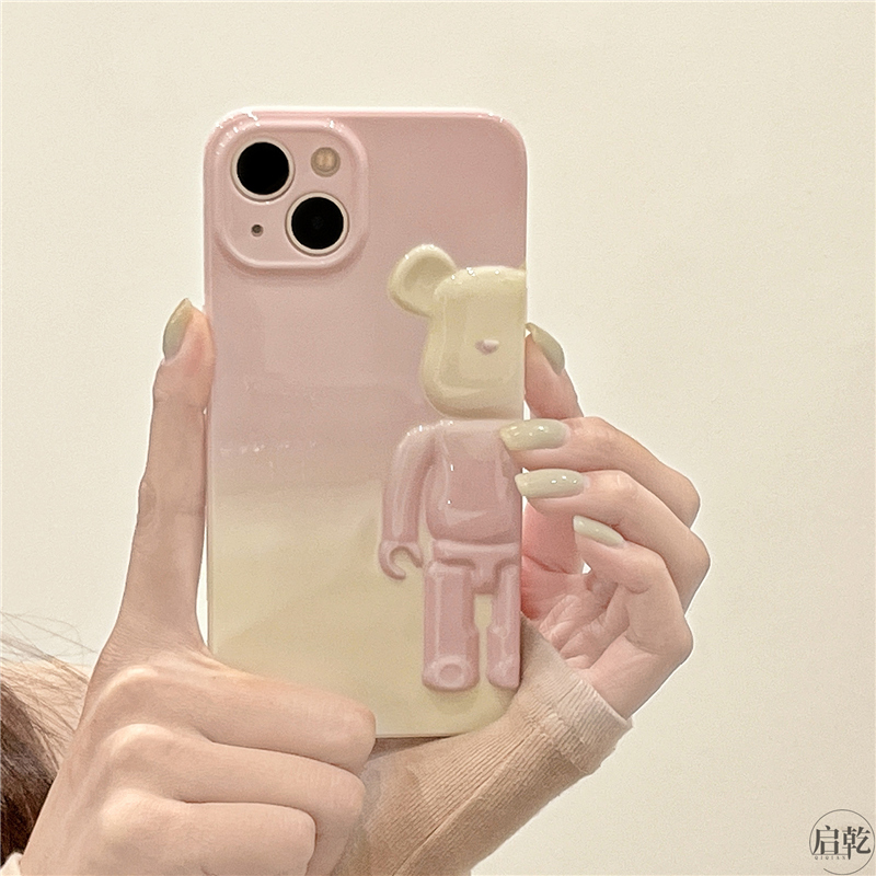 3D立体暴力熊iphone13手机壳适用苹果13promax粉色12/11小众高级感xr/xsmax渐变色女神新款硅胶14promax/plus