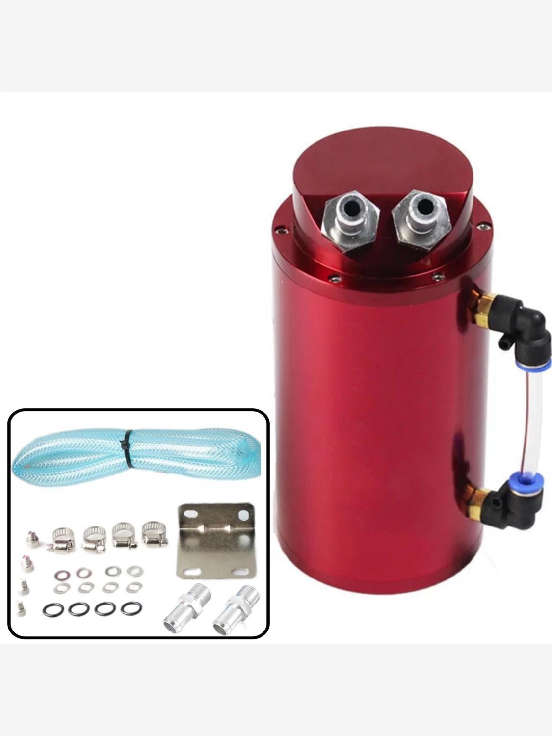 汽车改装热销0.5L 铝制发动机机油集油箱油箱呼吸罐2端带软管红色