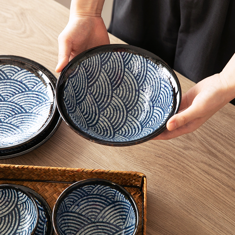 日本进口青海波陶瓷餐具拉面碗饭碗菜盘子骨碟日式家用碗盘碟套装