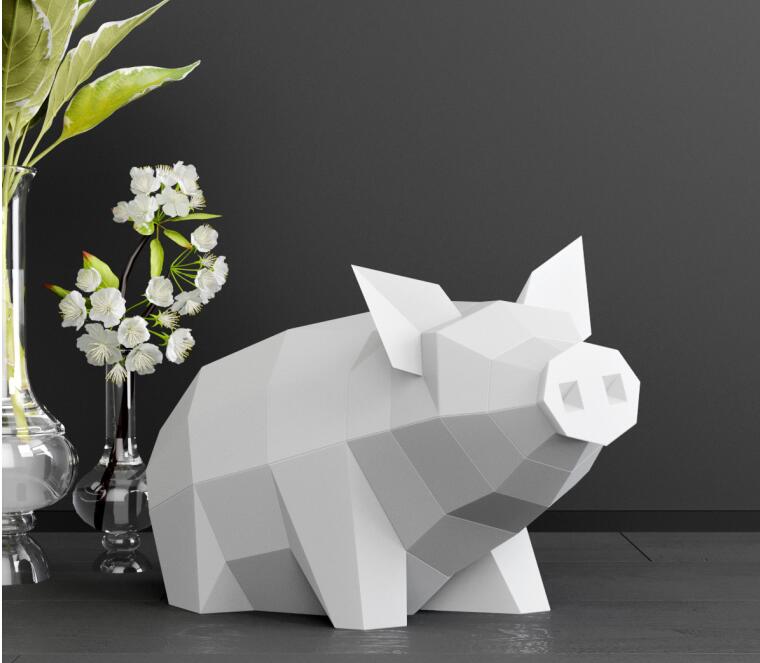 手工拼装DIY折纸趴趴猪3D动物多边形几何立体纸模型桌面装饰摆件