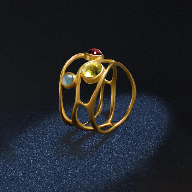 原创米拉之家纯银有机建筑概念致敬高迪小众设计感宝石戒指山花美
