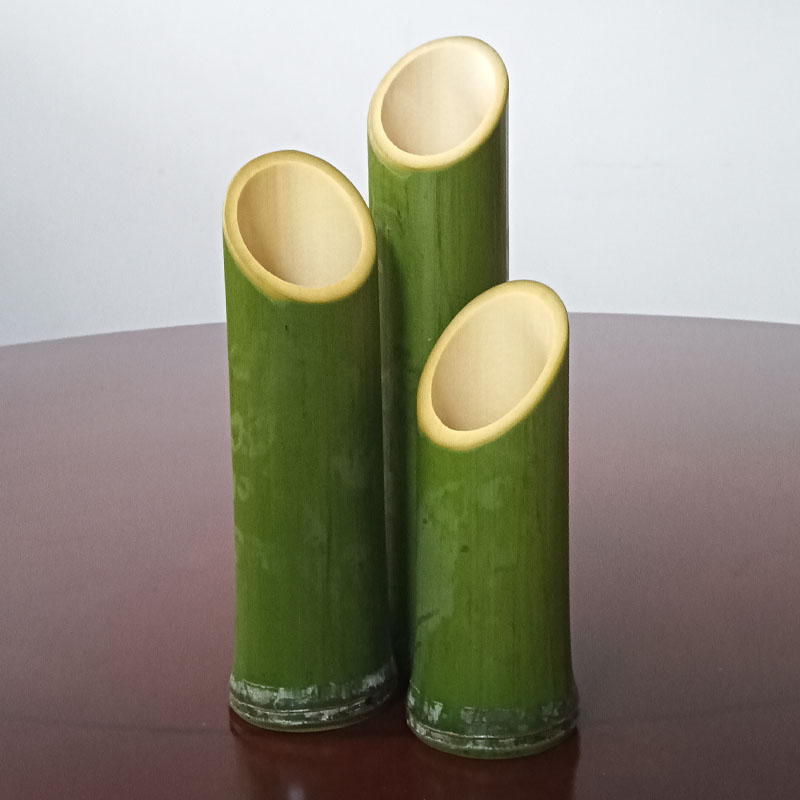 斜口竹筒插花瓶新鲜绿色竹管绿色小竹子花艺摆设环创婚庆活动摆件