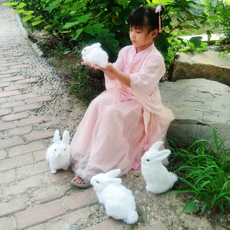 仿真兔子模型摆件中秋嫦娥玉兔公仔玩偶毛绒玩具假小白兔拍照道具