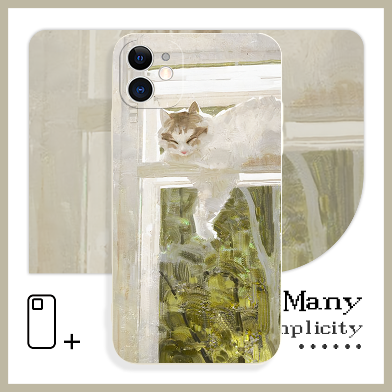 个性油画午后慵懒的窗上猫咪手机壳XS适用于苹果14Pro小米12vivoy78+荣耀60红米k60iQOO15华为p50一加10pro