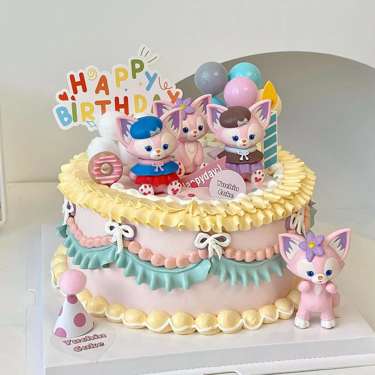 玲娜蛋糕装饰粉色卡通小狐狸妲己摆件女孩生日派对甜品台烘焙插件