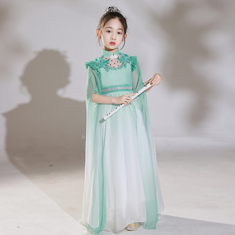 2024新款儿童礼服高端女童弹古筝演出服中国风主持人合唱表演服装