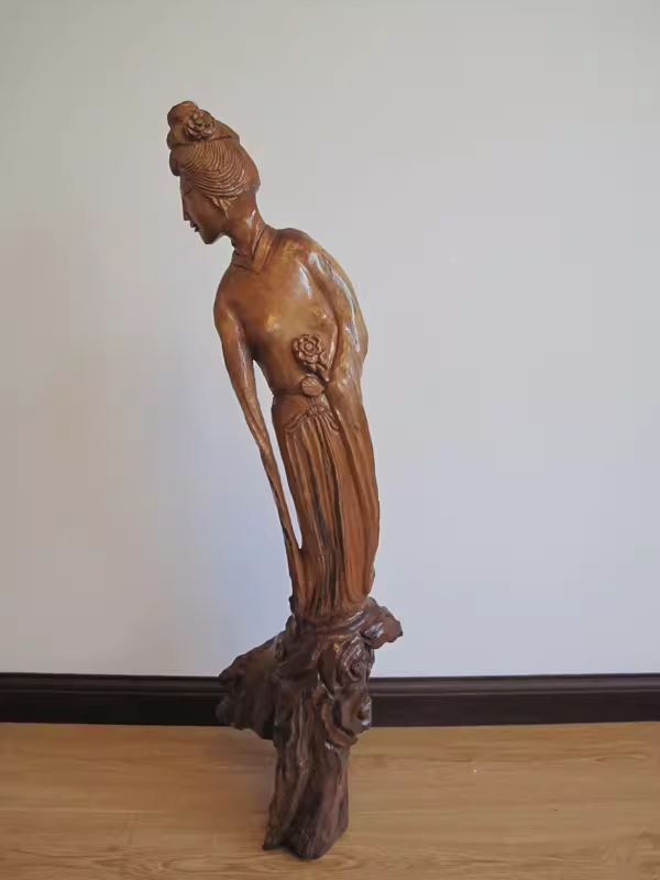 民间艺人全手工根雕木雕家居饰品工艺品人物摆件-仕女莲女72cm
