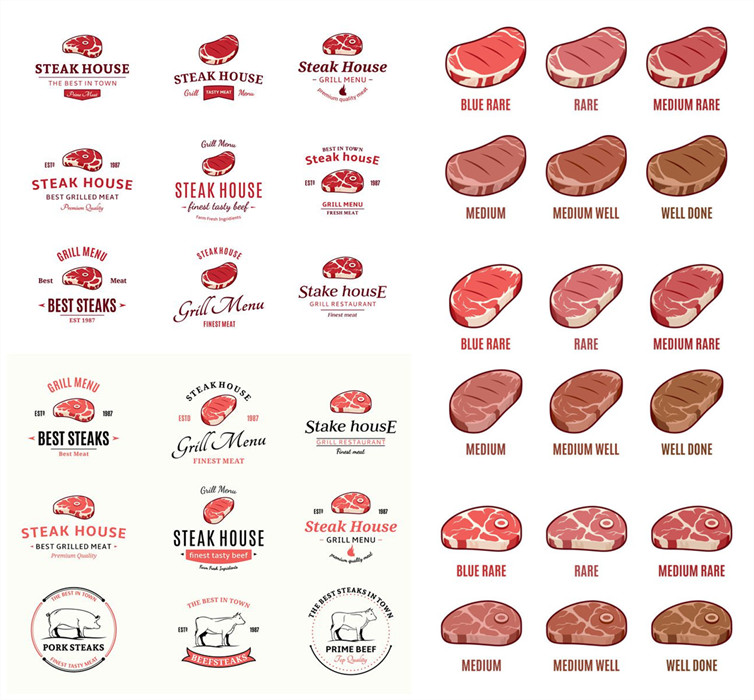 A0950矢量AI设计素材 卡通牛排部位饭店西餐厅logo模板