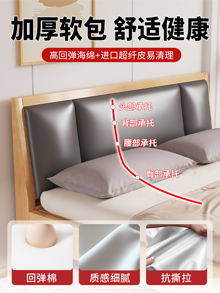 实木床现代简约双人1.5米经济型家用松木出租房用简易1m2单人床架