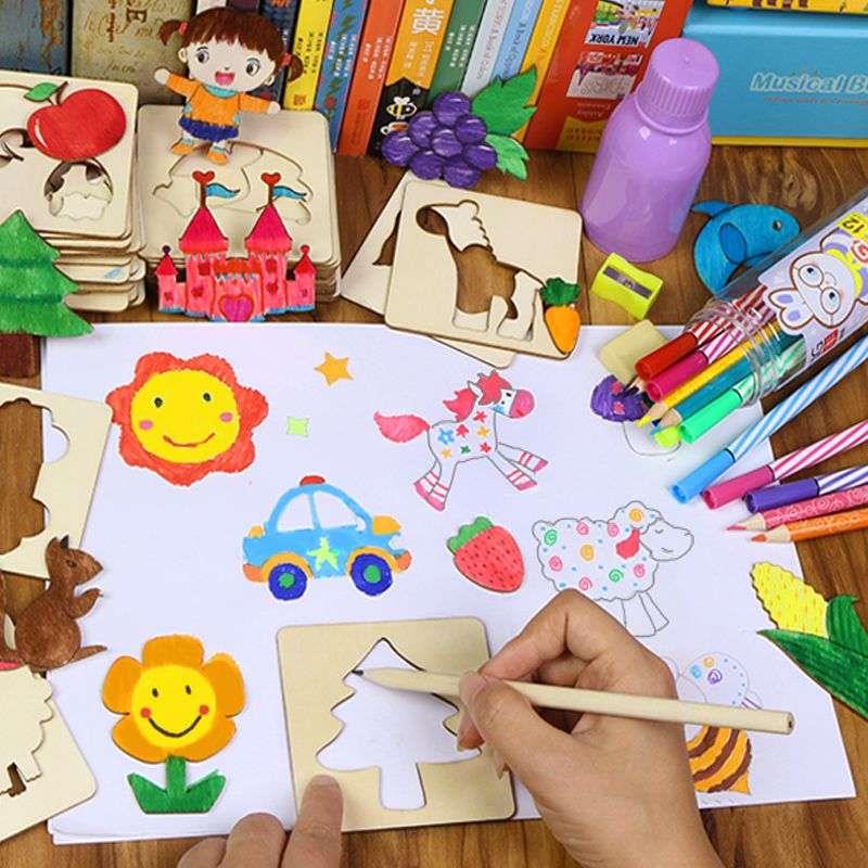 幼儿园画画模具图案人物磨具镂空手工儿童学绘画模板涂鸦动物卡通