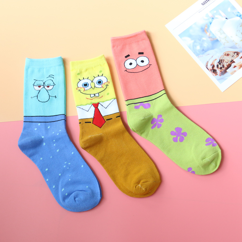 3双装欧文5海绵派大星章鱼哥系列卡通动漫袜子男女情侣创意中筒袜