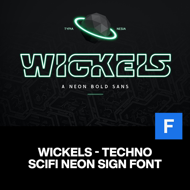 Wickels复古未来科幻霓虹灯管连笔字logo店招标题装饰英文字体包