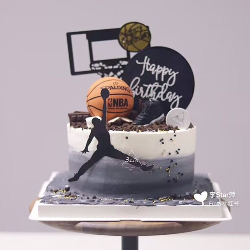 打篮球运动烘焙蛋糕装饰篮球男生男孩生日家居摆件甜品台装扮插件