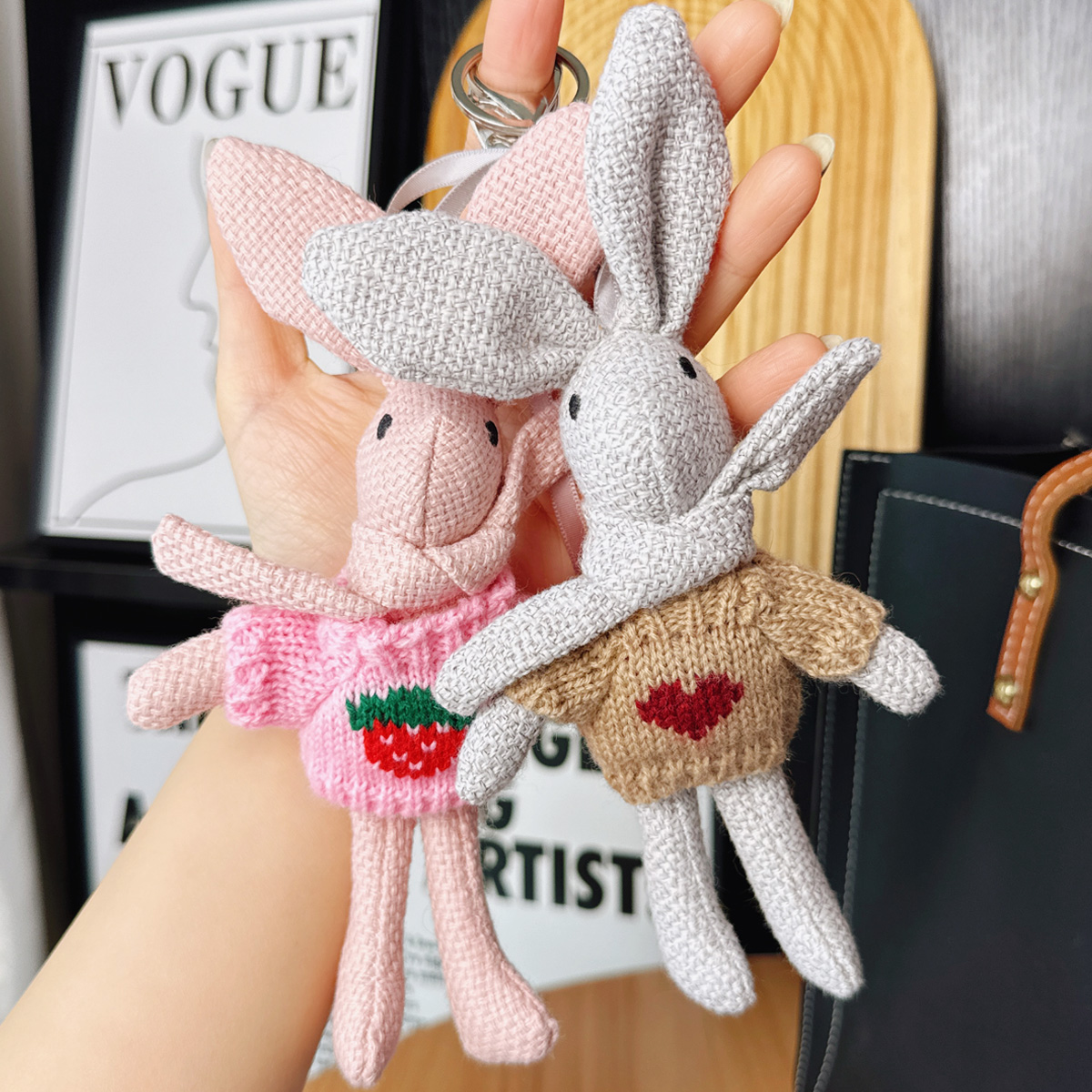 针织穿毛衣小兔子DIY兔玩偶书包包挂件毛绒公仔车钥匙扣挂饰礼物