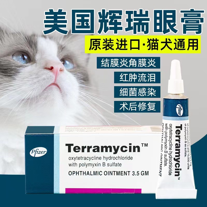 美国辉瑞眼膏宠物眼药膏猫咪狗狗结膜炎眼药水抗菌terramycin眼膏