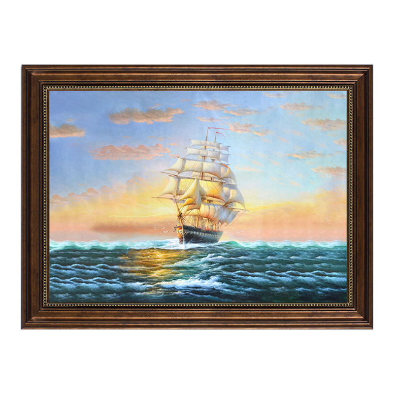 一帆风顺装饰画客厅横款帆船壁画欧式大海风景挂画办公室书房油画