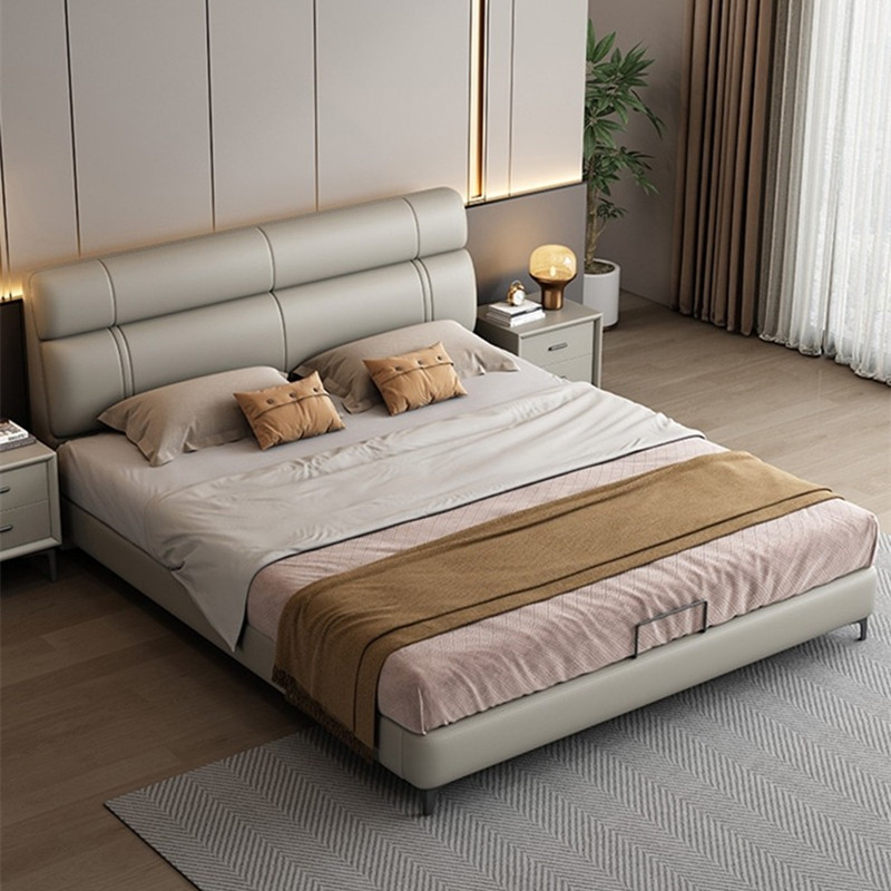 喜临门真皮床现代简约1米8双人床意式极简轻奢床主卧卧室实木婚床