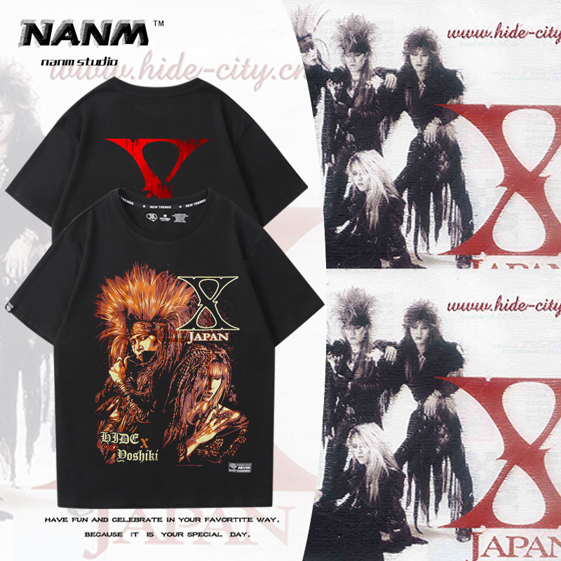 X JAPAN 日本 HIDE YOSHIKI 乐队短袖T恤男摇滚金属周边纯棉半袖