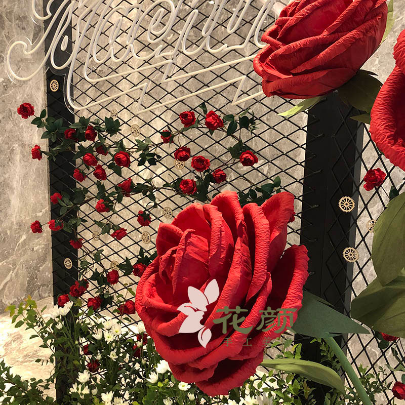 网红户外巨型立体玫瑰纸艺花婚庆布置大红色玫瑰纸花节日橱窗装饰