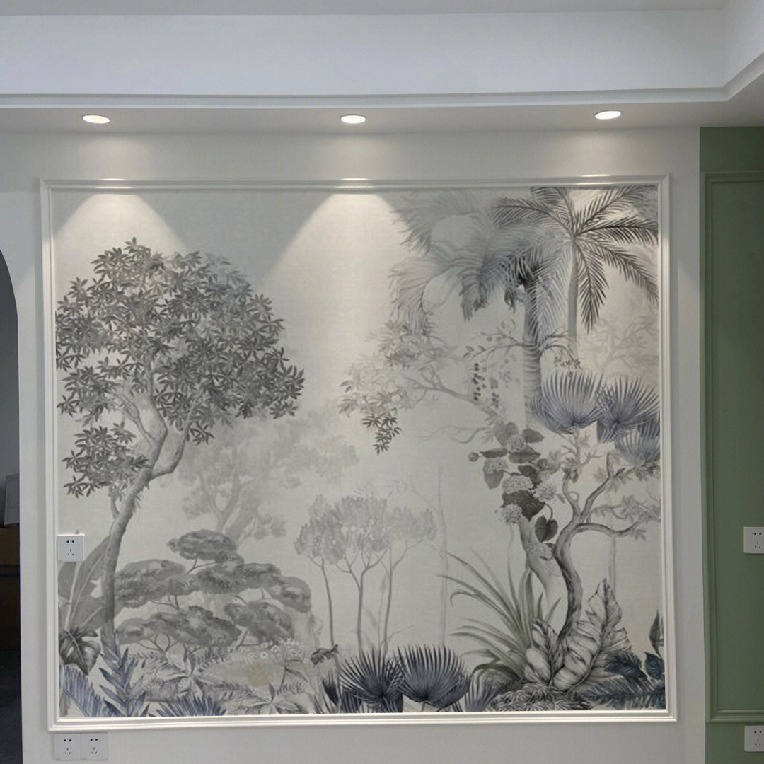个性定制 手绘热带西洋雨林植物植物花卉 法式客厅卧室无缝壁画