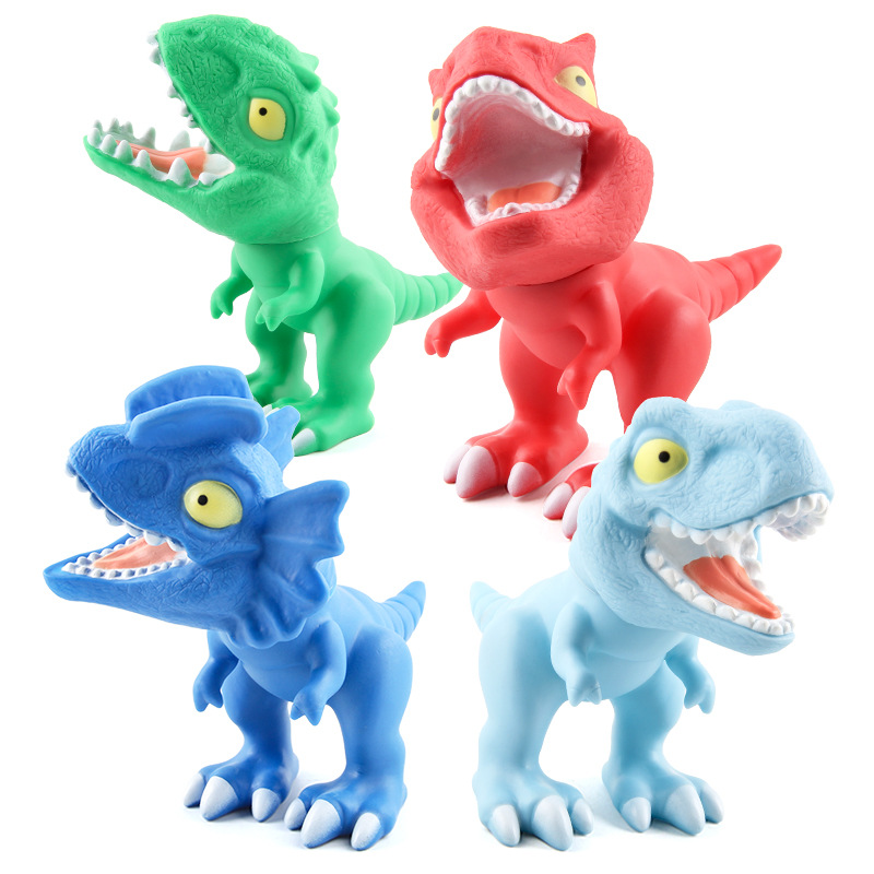 Q版卡通恐龙模型玩具 仿真软胶可旋转双冠龙牛角龙动物摆件模型
