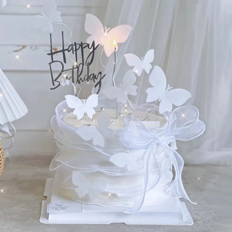女神生日蛋糕装饰白色蝴蝶粉色插件梦幻女王闺蜜生日甜品烘焙摆件