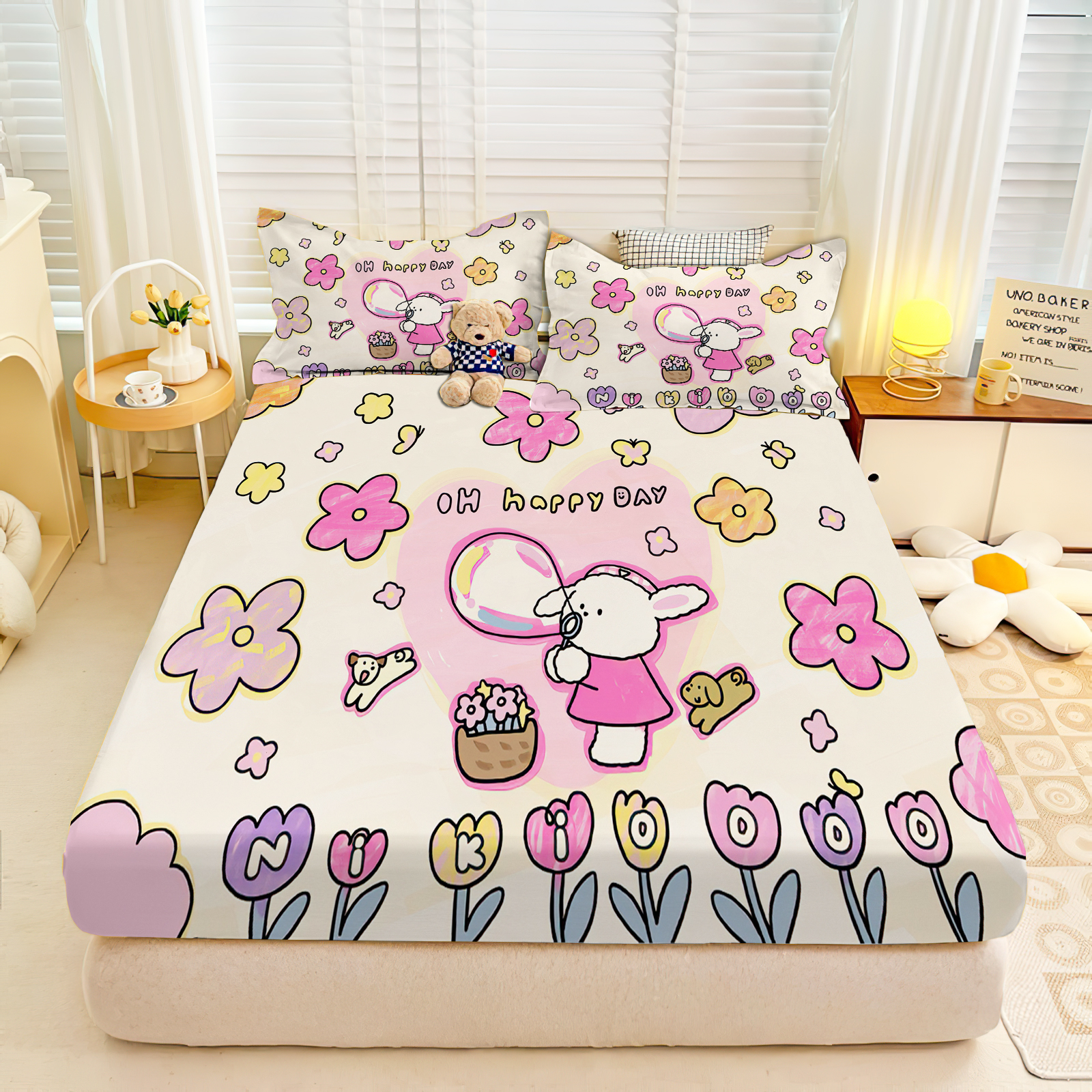 小菜狗卡通可爱卡通动漫床上单品卧室可爱床笠席梦思床垫床套保护
