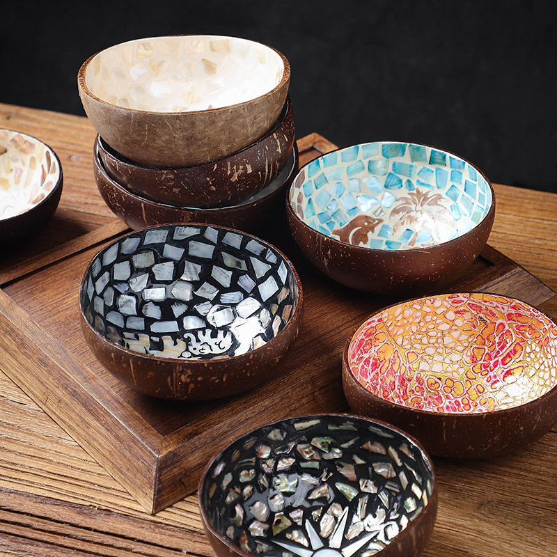 越南手工贝壳椰子碗玄关钥匙收纳盒大象椰壳碗装饰摆件创意水果盘