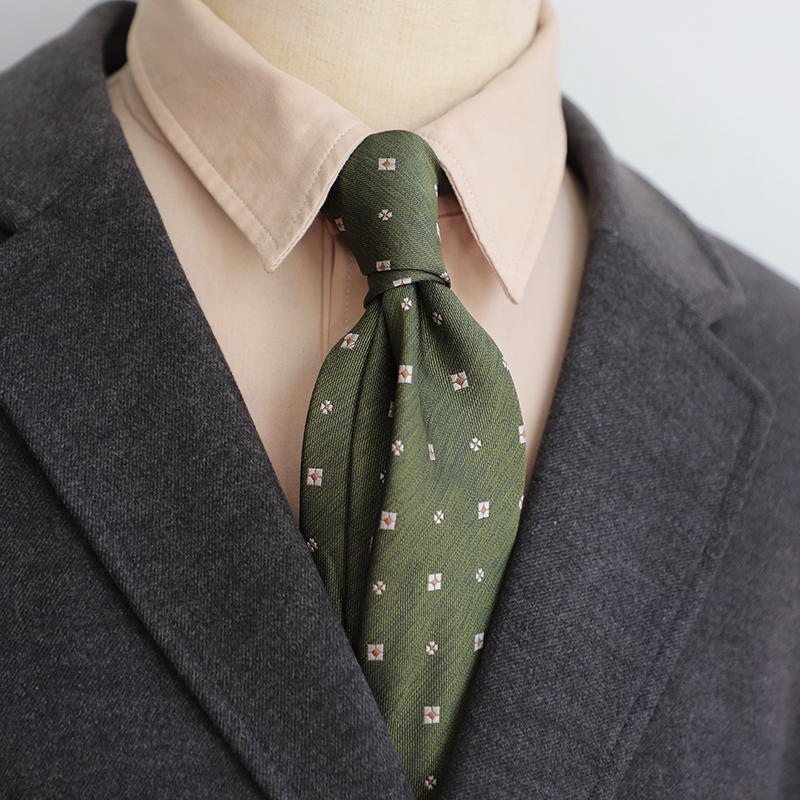 法式优雅 复古韩版8CM轻奢休闲正装藏青绿色棕色花纹男士西装领带
