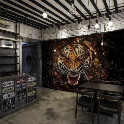 3d老虎狮子图背景墙壁纸个性图腾霸气强化装饰壁画纹身店刺青墙纸
