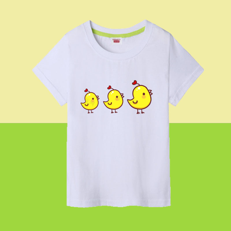 儿童装小鸡图案白色t恤夏 中小儿童纯棉圆领上衣女童男童宝宝衣服