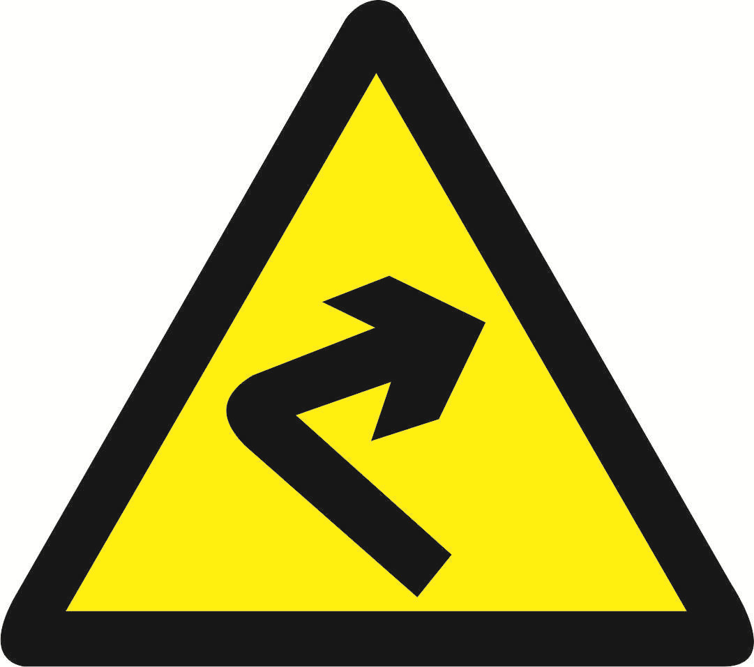 三角向左右急转弯警示标识牌环形交叉反向连续弯路双向交通指示牌