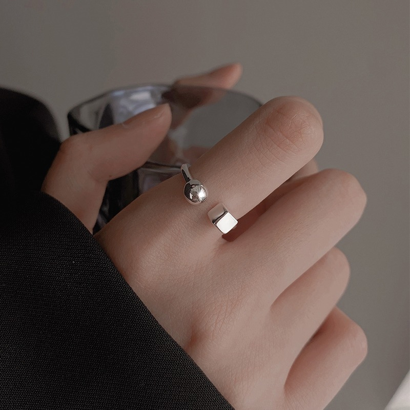 925纯银方块戒指女简约冷淡风设计指环个性潮高级感素圈食指戒子