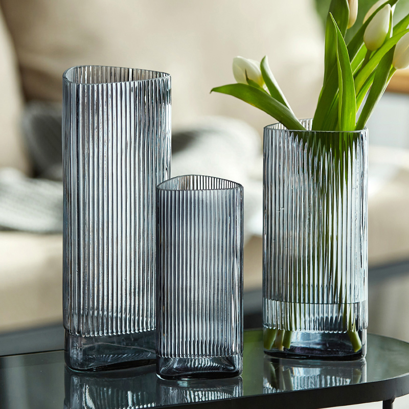 花瓶摆件客厅插花北欧三角口玻璃花瓶透明水养绿植富贵竹鲜干花瓶