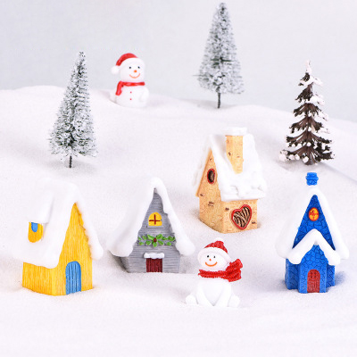 微景观树脂工艺品仿真建筑欧式风格糖果色别墅雪景房圣诞房子摆件