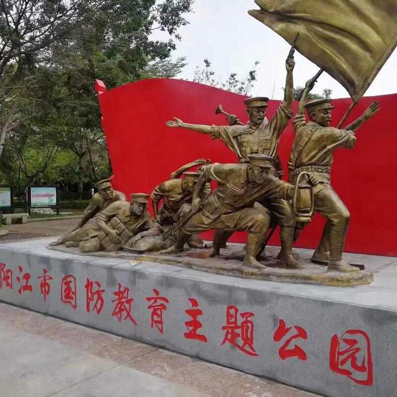 红军雕塑定制铸铜八路军抗战人物雕像定做玻璃钢仿铜红色文化摆件