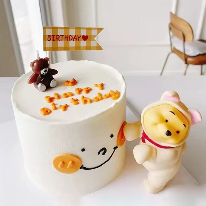 韩系ins风可爱卡通儿童白衣狗熊烘焙蛋糕装饰摆件大肚熊儿童生日