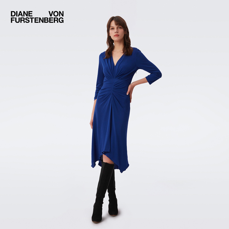 DVF  LILAC裙子女宝蓝色哑光针织扭结设计气质垂坠感连衣裙