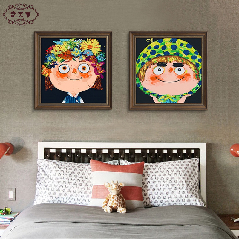 美式卧室装饰画主卧床头挂画儿童房墙面卡通头像壁画客厅2021新款