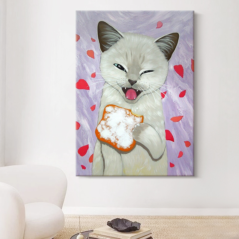 现代简约猫咪手绘油画欧式创意动物客厅装饰画奶茶店背景玄关挂画