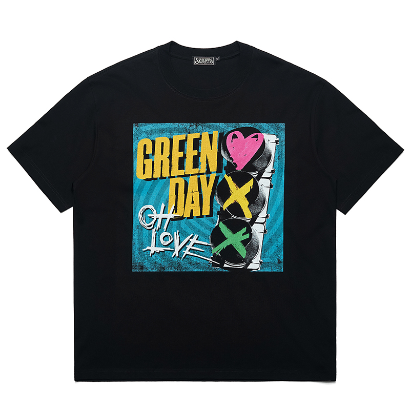 Green Day绿日乐队朋克PUNK红绿灯印花涂鸦个性男女学生短袖T恤