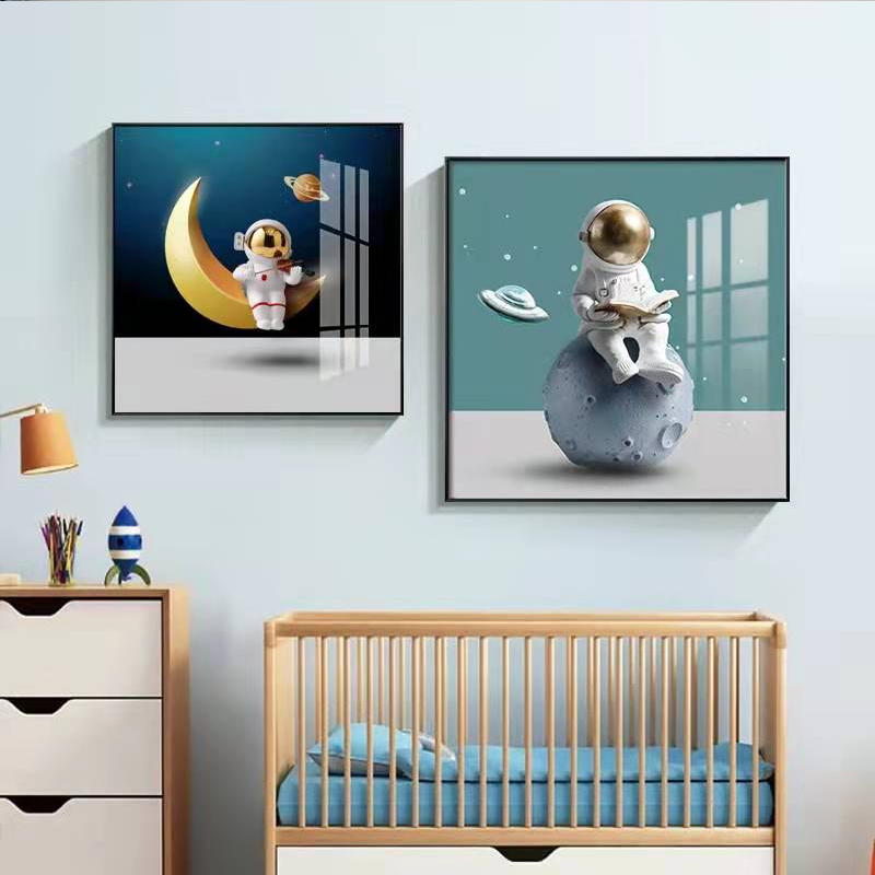 儿童房太空宇航员卧室装饰画男孩女孩挂画2022新款床头背景墙壁画