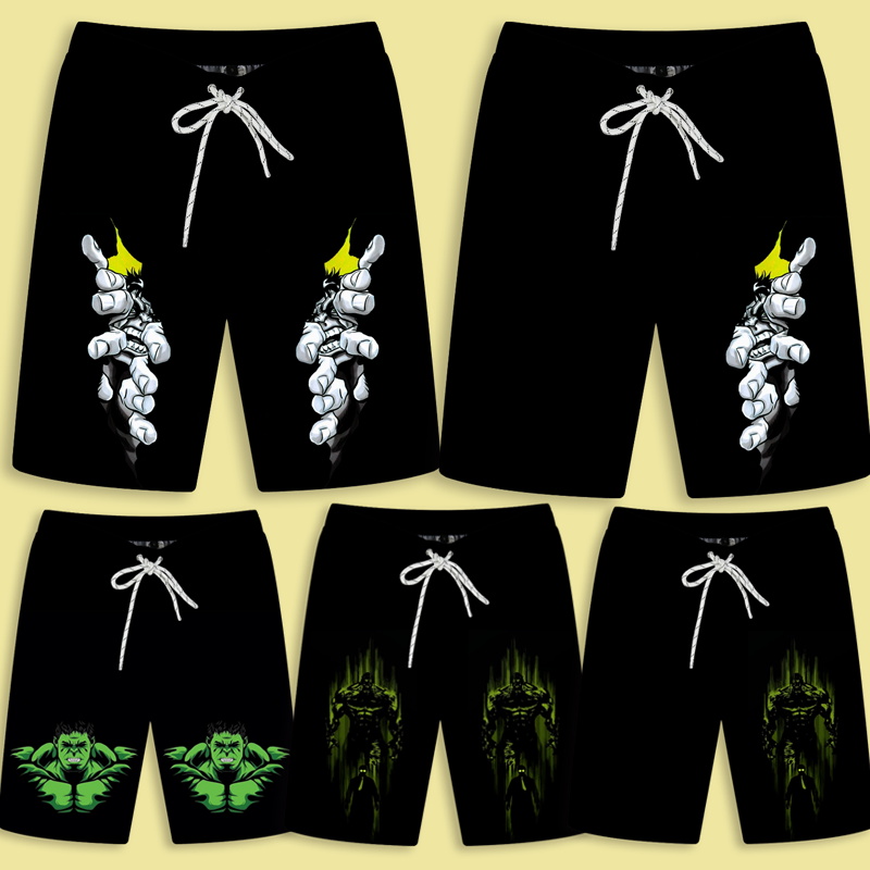 漫威漫画复仇者联盟绿巨人联名动漫衣服男生夏季短裤五分沙滩裤