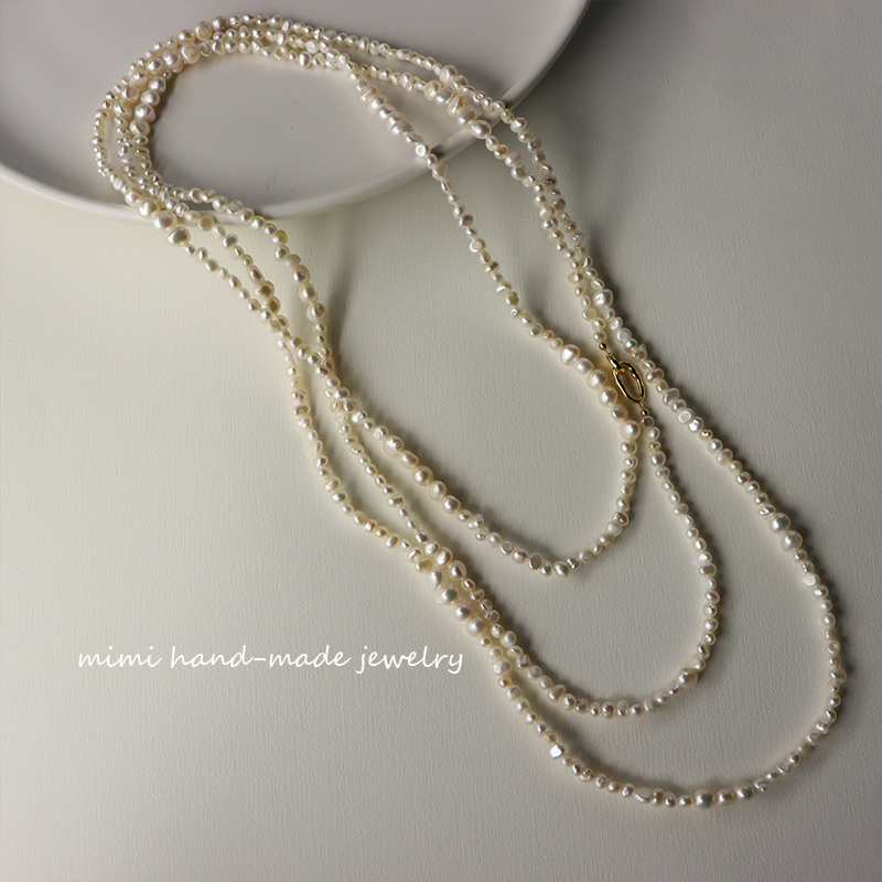 mimi 天然淡水异型巴洛克珍珠不规则加长款毛衣链多层叠戴 锁骨链