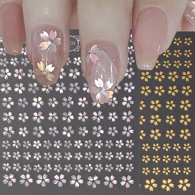 Laser Sakura Flower 3D Nail Sticker Holographic Foils Decals